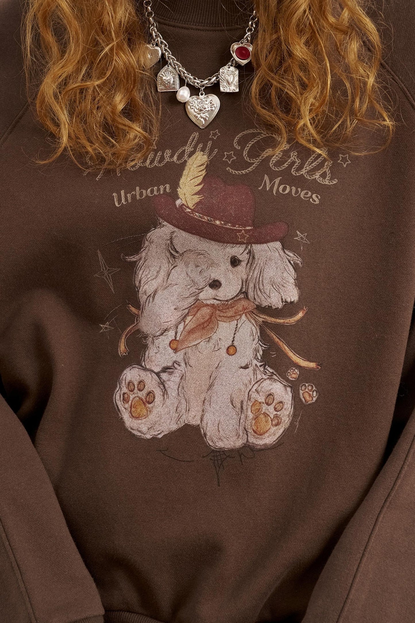 Blindfolded Puppy Print Crew Neck Pullover