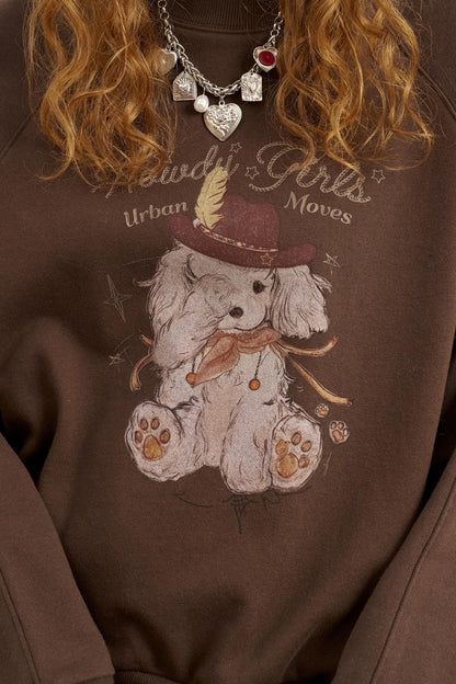 Blindfolded Puppy Print Crew Neck Pullover