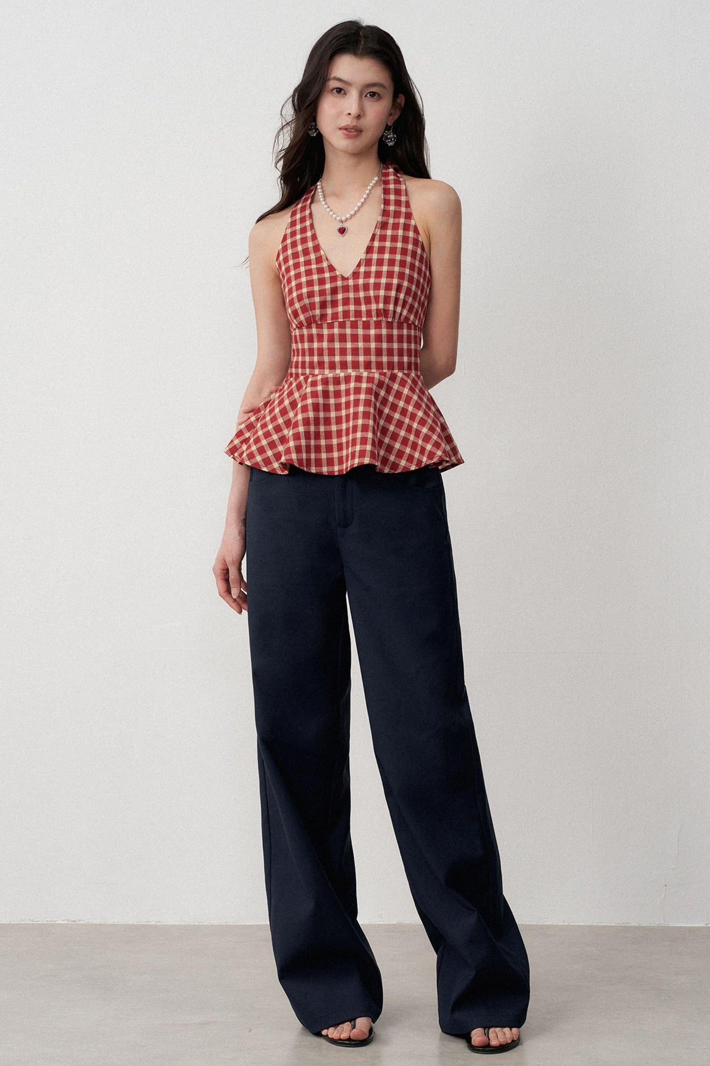 Resort Plaid V-Neck Halter Camisole