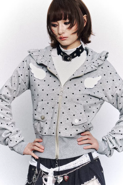 Polka Dot Lace Hooded Jacket