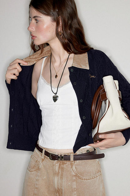 Letter Embroidered Knit Cardigan