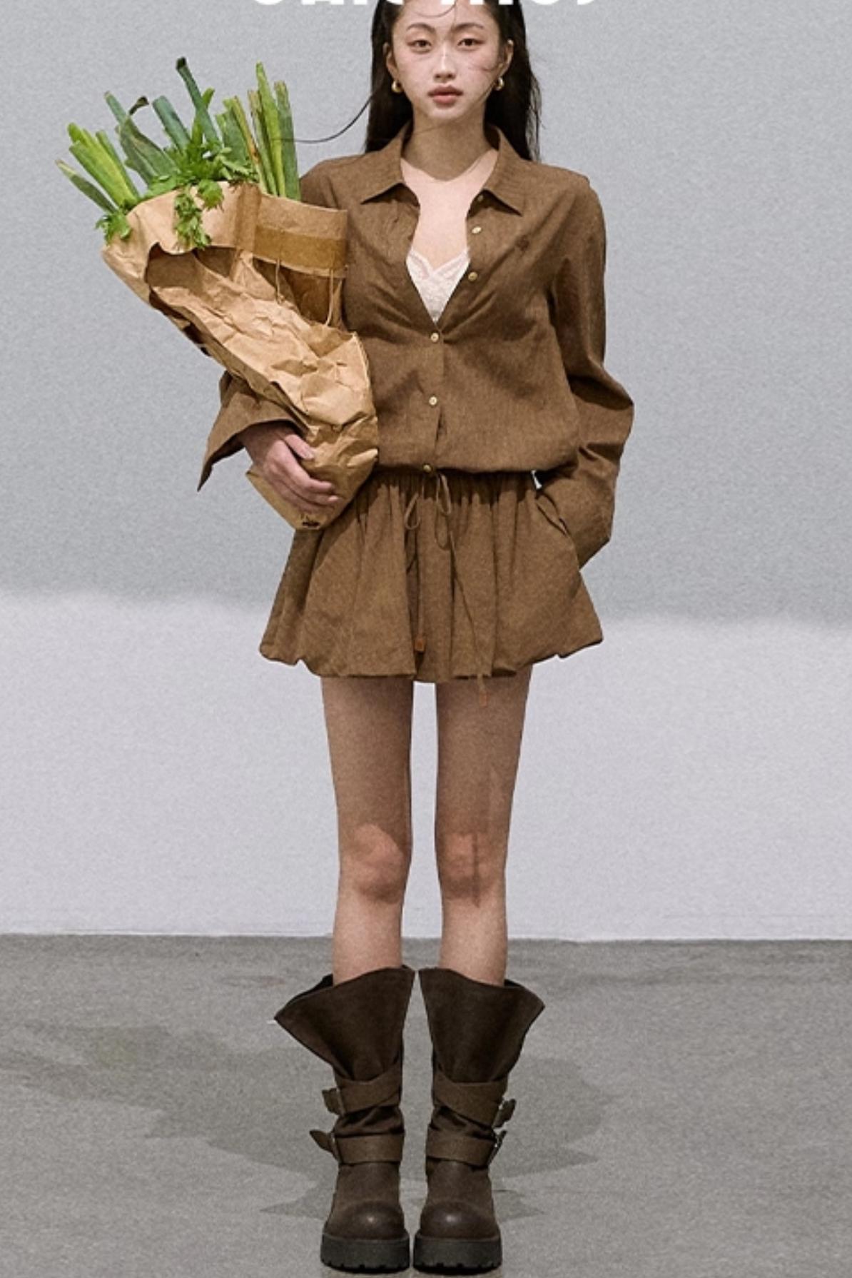 Textured Low-Waisted Long Puffy Dress