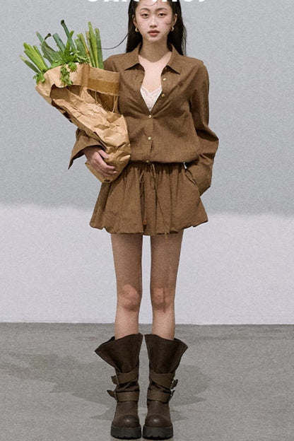 Textured Low-Waisted Long Puffy Dress