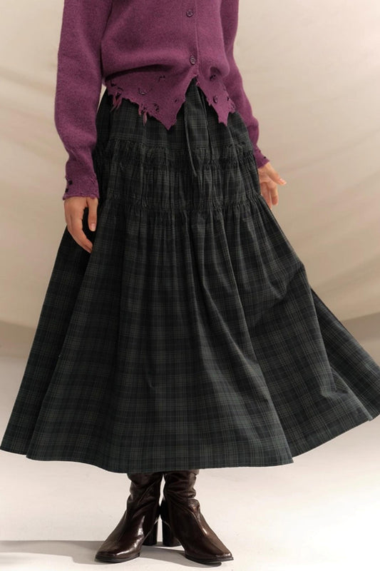 Vintage College Plaid Pleated Skirt