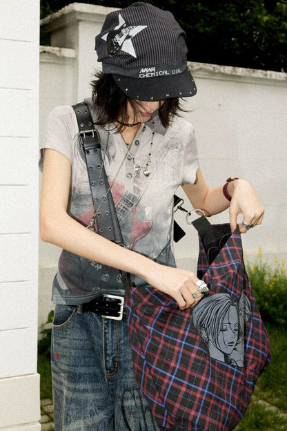 Retro Checkered Leather Canvas Bag