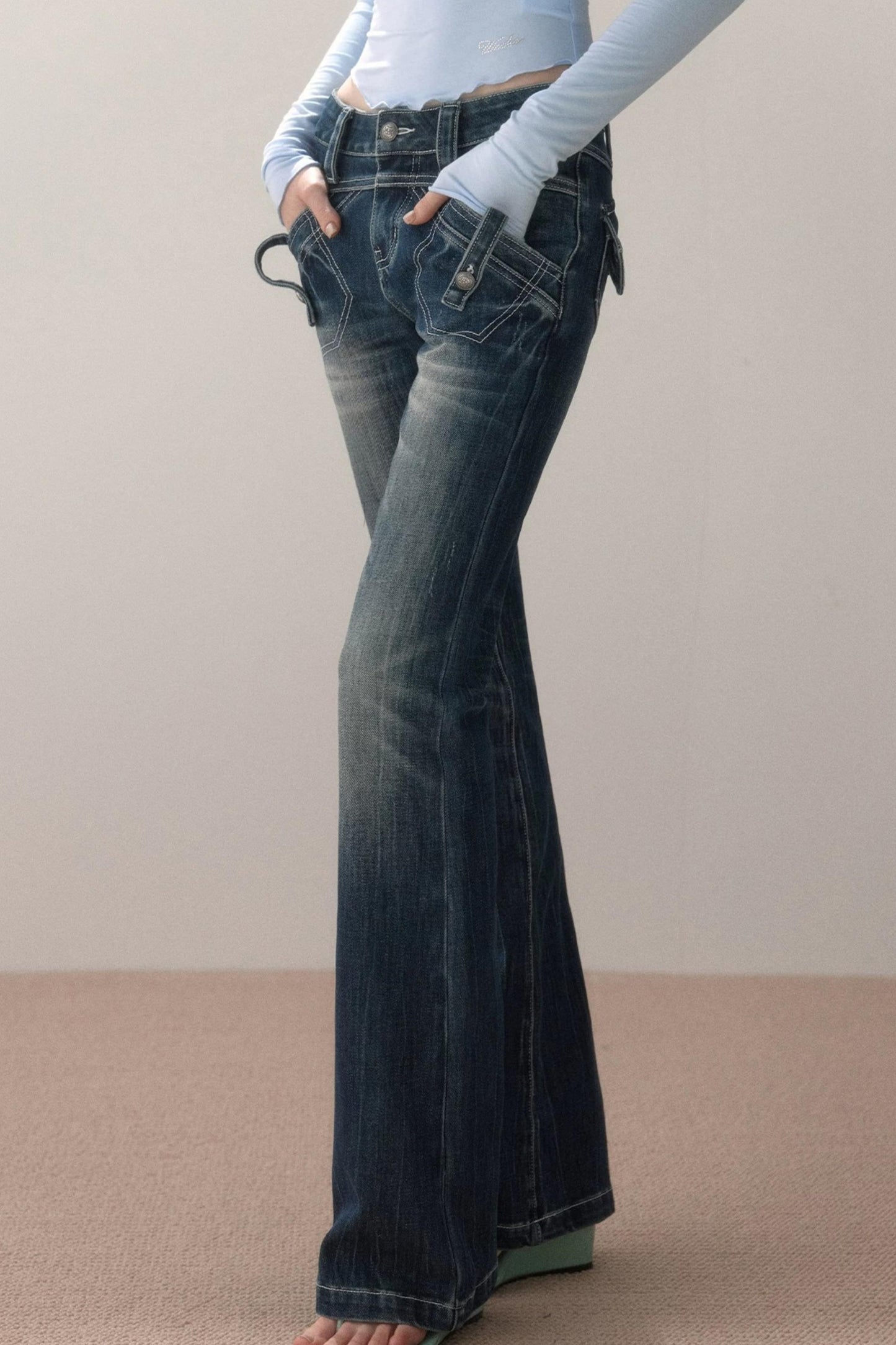 Topstitch Gradient Skinny Jeans