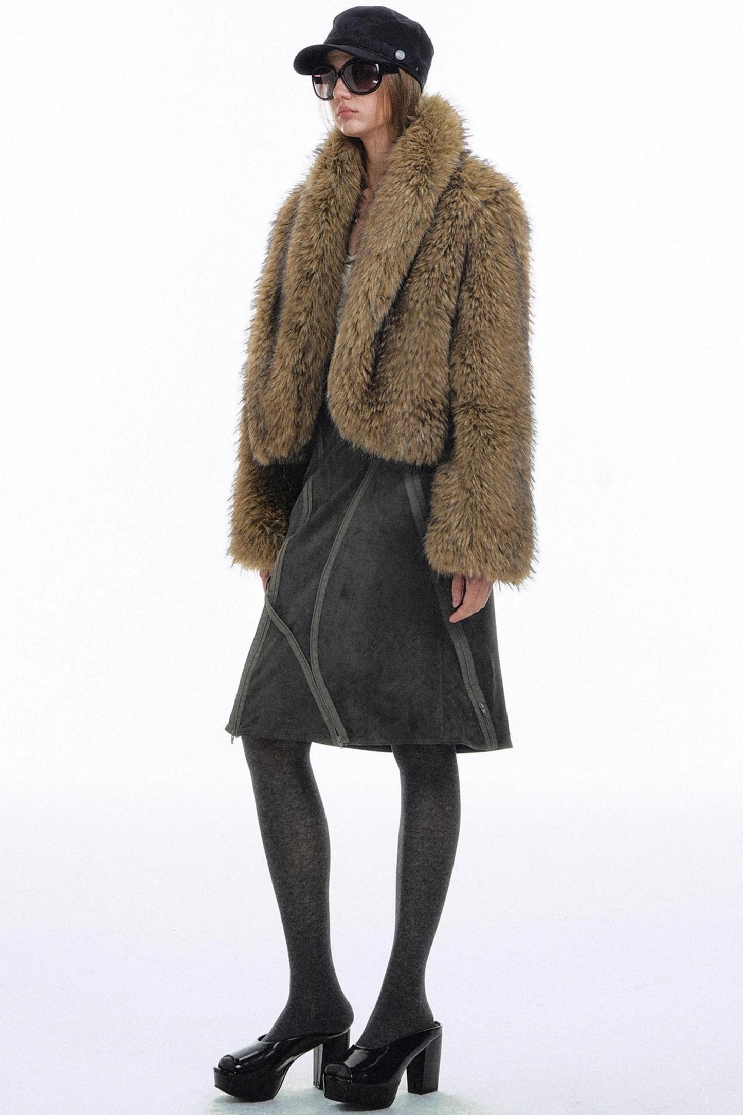 Deconstructed Zipper Leather Skirt