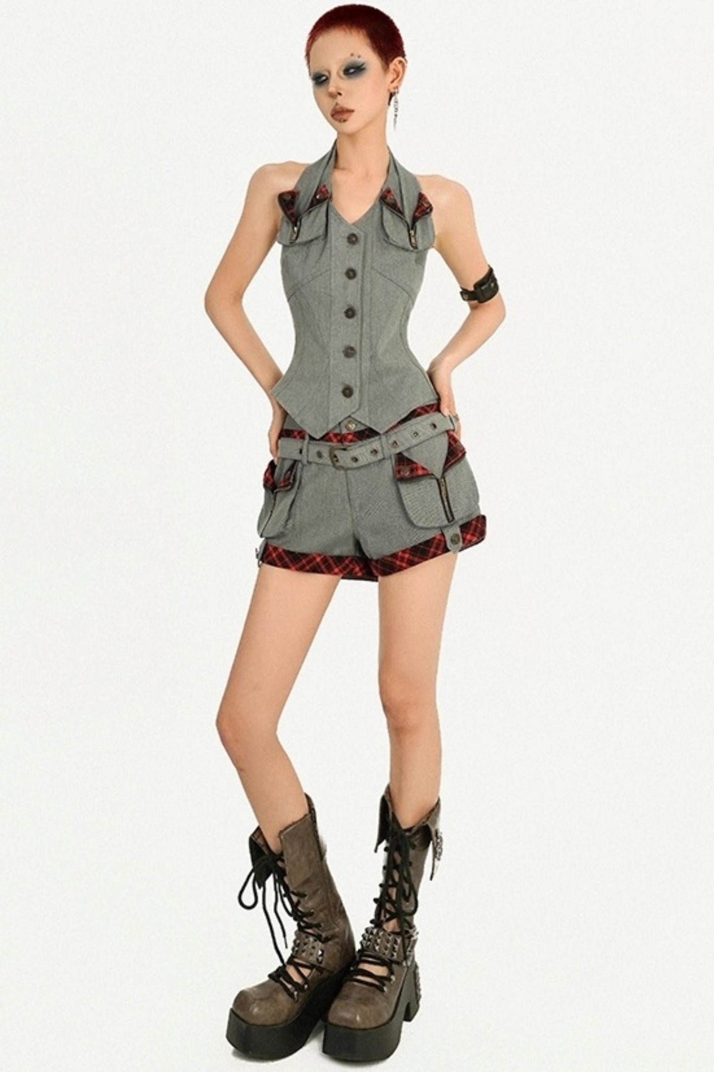Original Punk Style Retro Short Halterneck Slim Vest