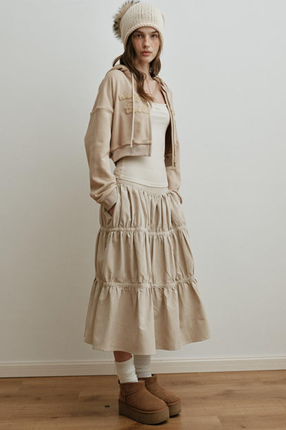 American Retro Suede Spliced Belt Umbrella Skirt