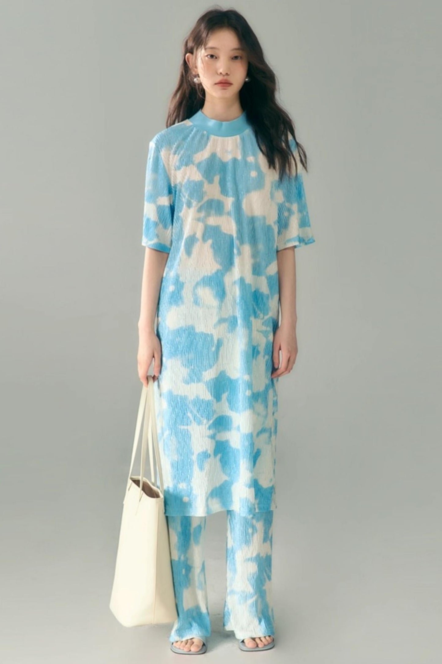 Monsoon Waves Blue Tie-Dye Dress Set-Up