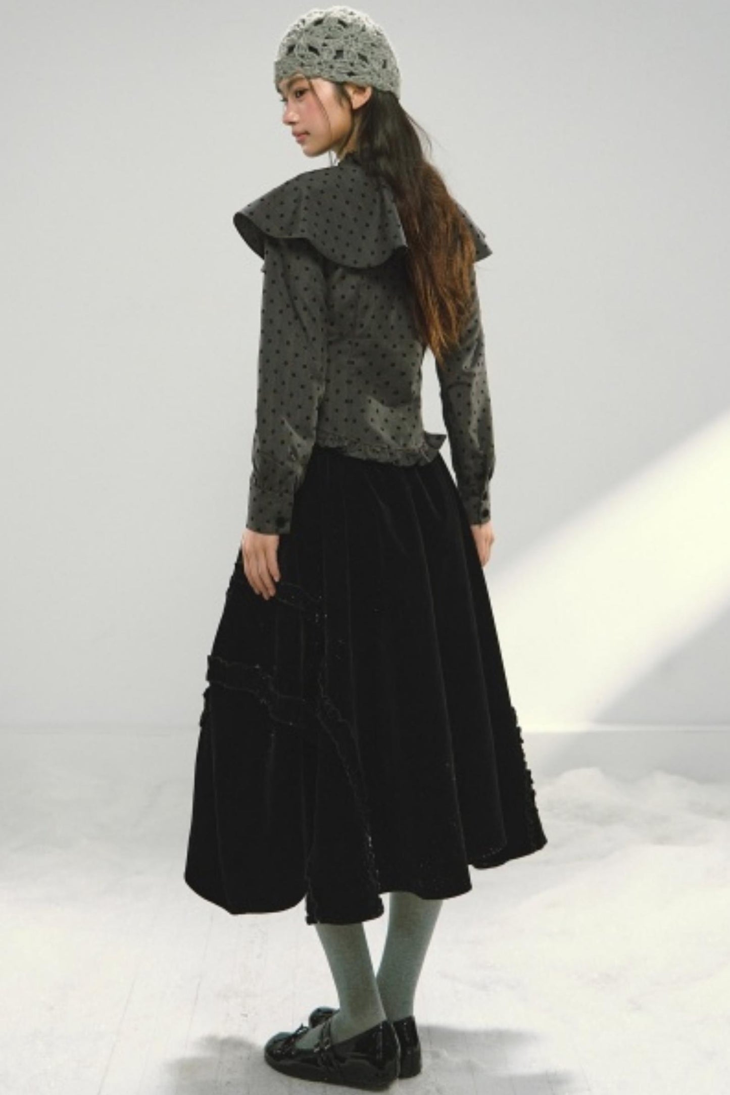 Plaid Velvet Floral Cape Top