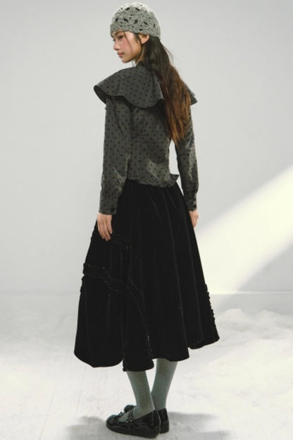 Plaid Velvet Floral Cape Top