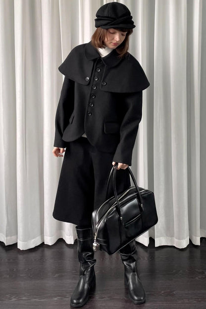 Versatile Black Woolen Suit Jacket