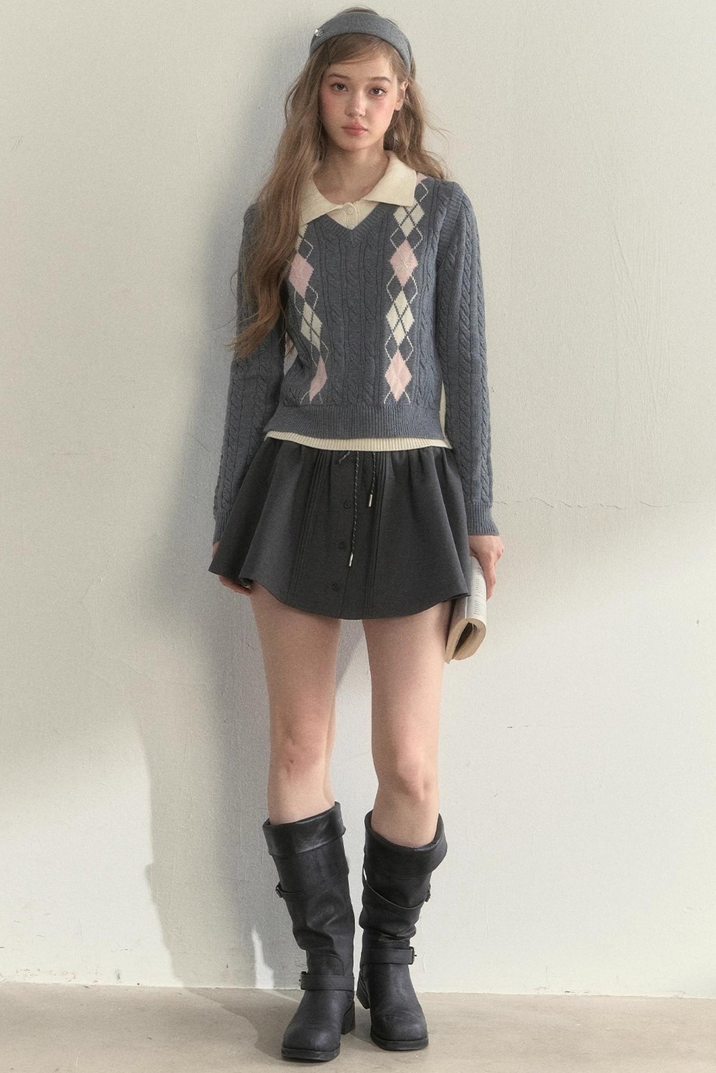 Retro Argyle Knitted Sweater