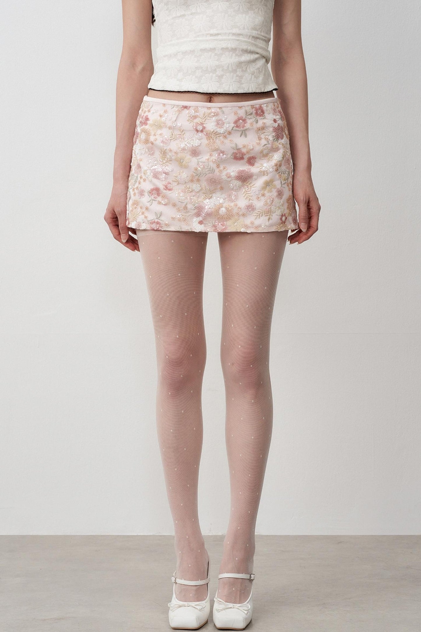 Illusion Pailletten Blumen Mesh A-Linien-Rock
