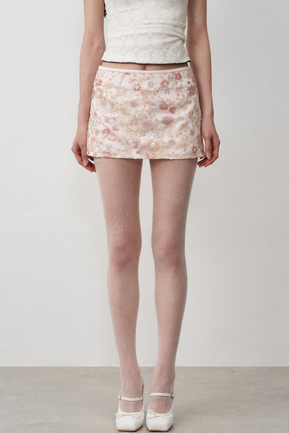 Illusion Pailletten Blumen Mesh A-Linien-Rock