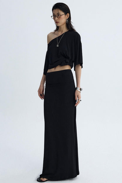Black Draped Maxi Skirt