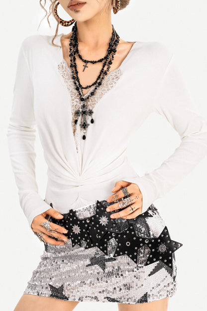 Y2K Metallic Sequin Mini Skirt