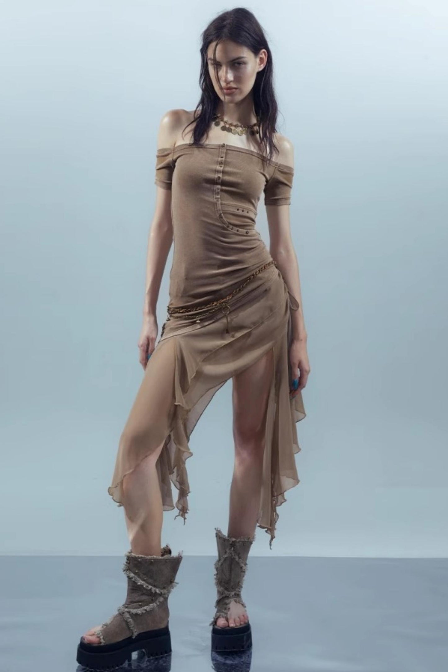 Patchwork Chiffon Asymmetrical Dress