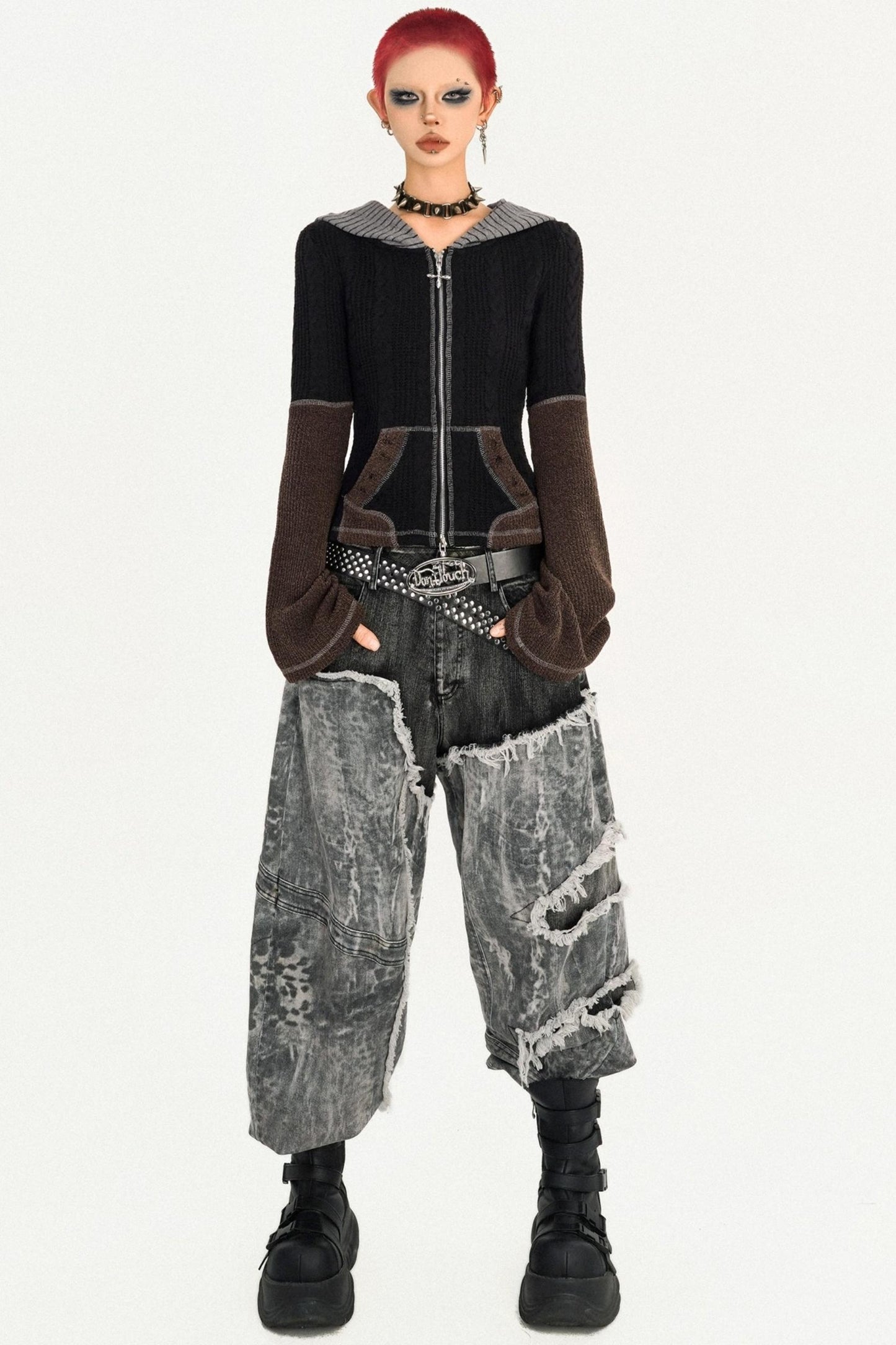 Retro Wasteland Color-Blocking Cardigan Jacket