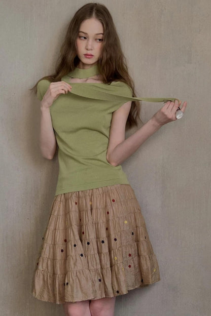 Milk White Asymmetrical Knit Top