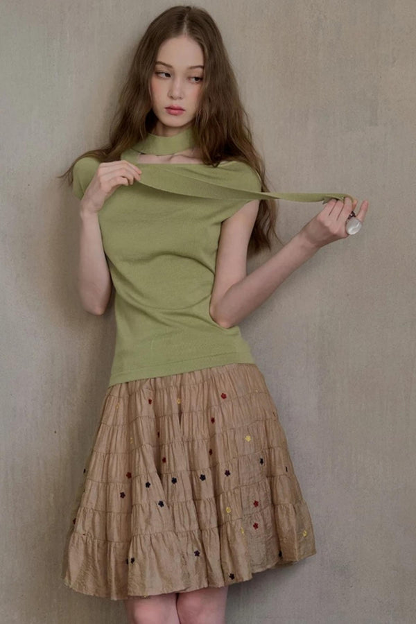 Milk White Asymmetrical Knit Top