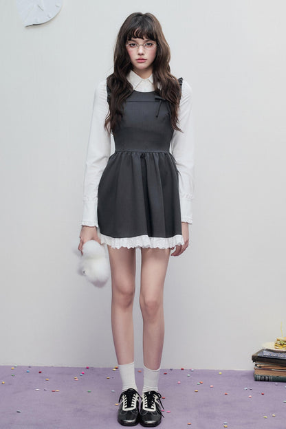 Spring Lace Bow Waist Tank Dress