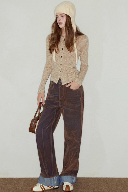 Flower Camel Knit Sweater