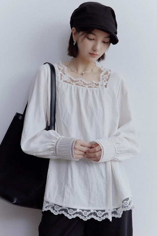 Lace Stitching Heavy Work Cuffs Shirt