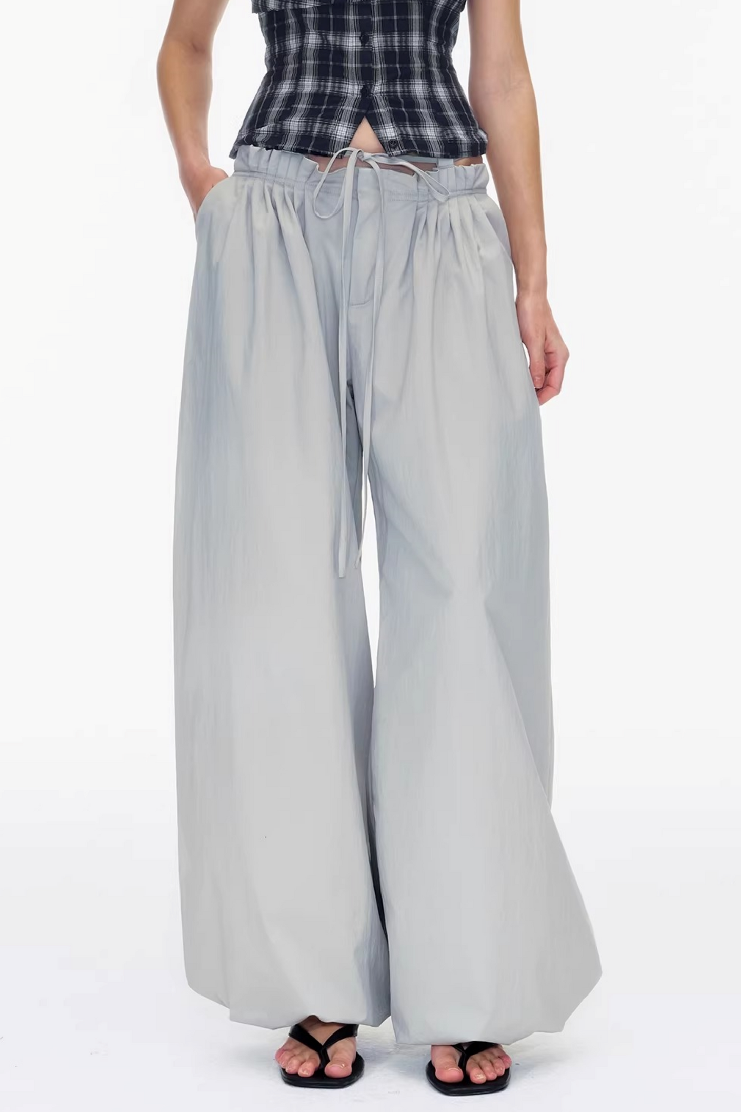 Waist Ruched Wide-Leg Pants