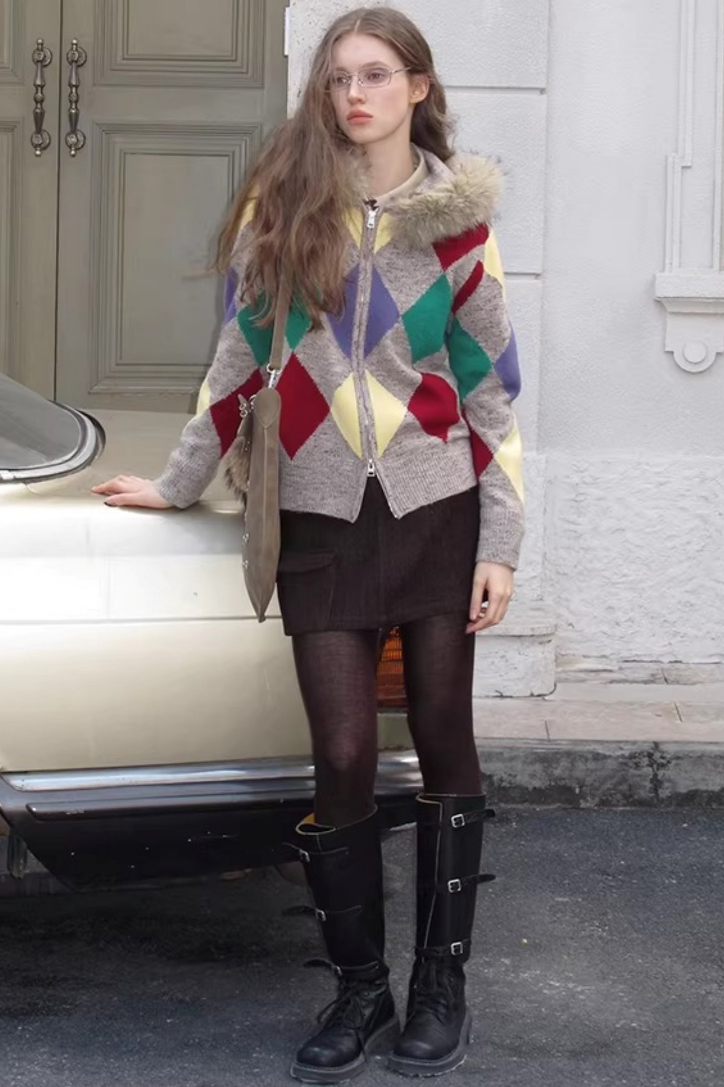 Checkered Argyle Wool Sweater Outer