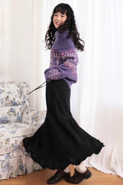 Dark Night Lace Denim Skirt