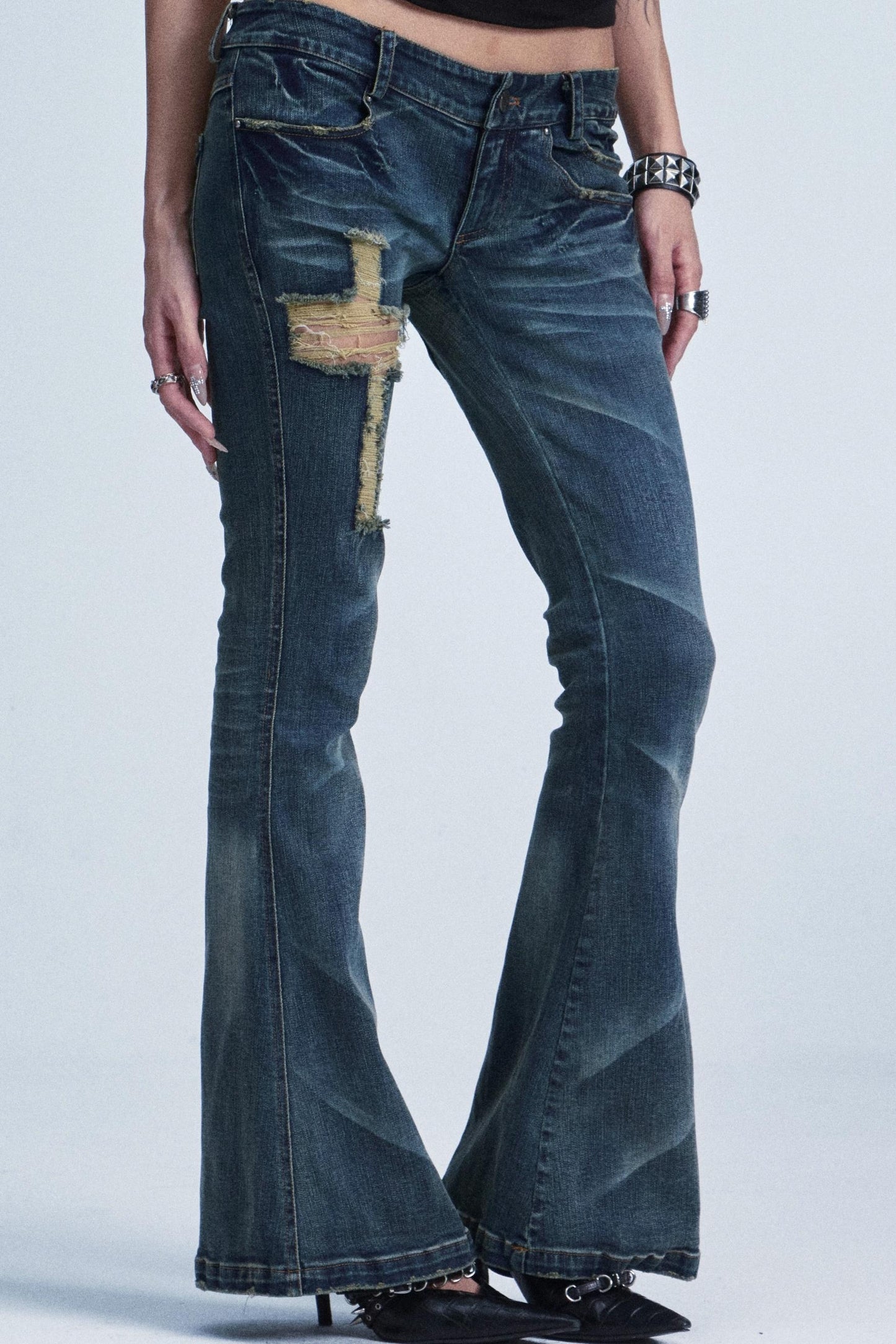 Distressed Flared Denim Pants