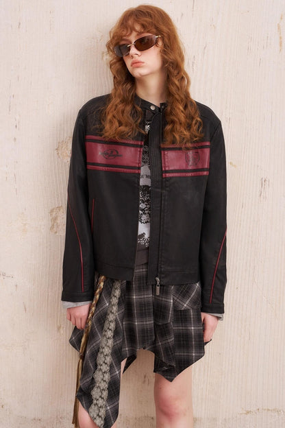 Rose Embroidered Leather Jacket