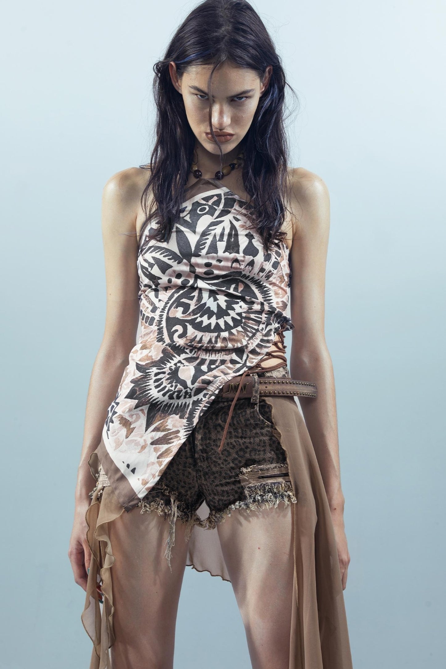 Leopard Denim Patchwork Shorts