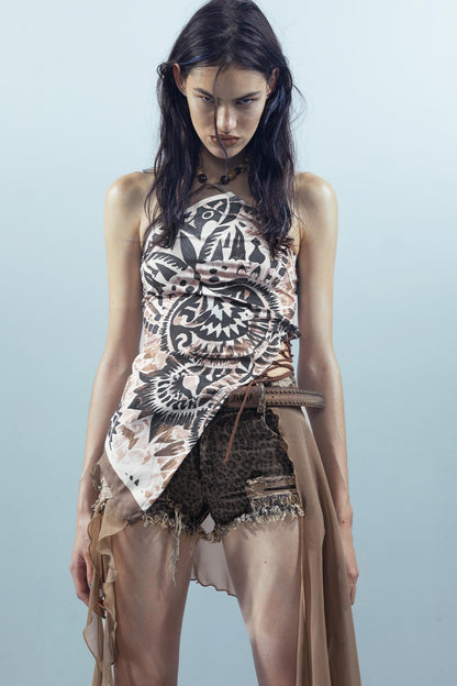 Leopard Denim Patchwork Shorts