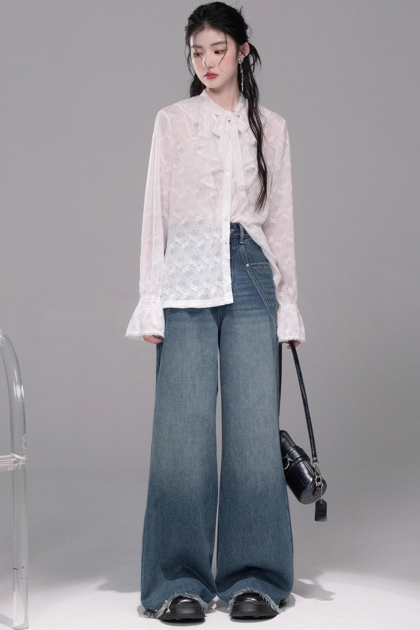 Deep Lake Blue Washed Wide-Leg Jeans