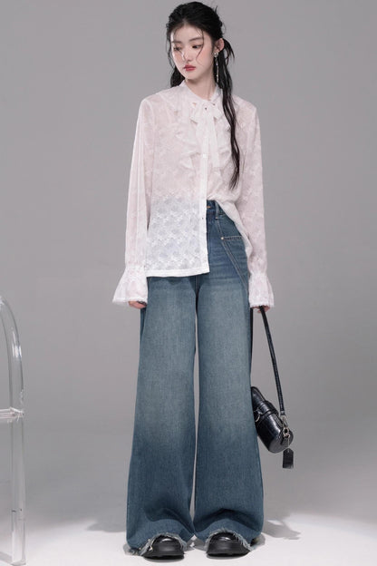 Deep Lake Blue Washed Wide-Leg Jeans