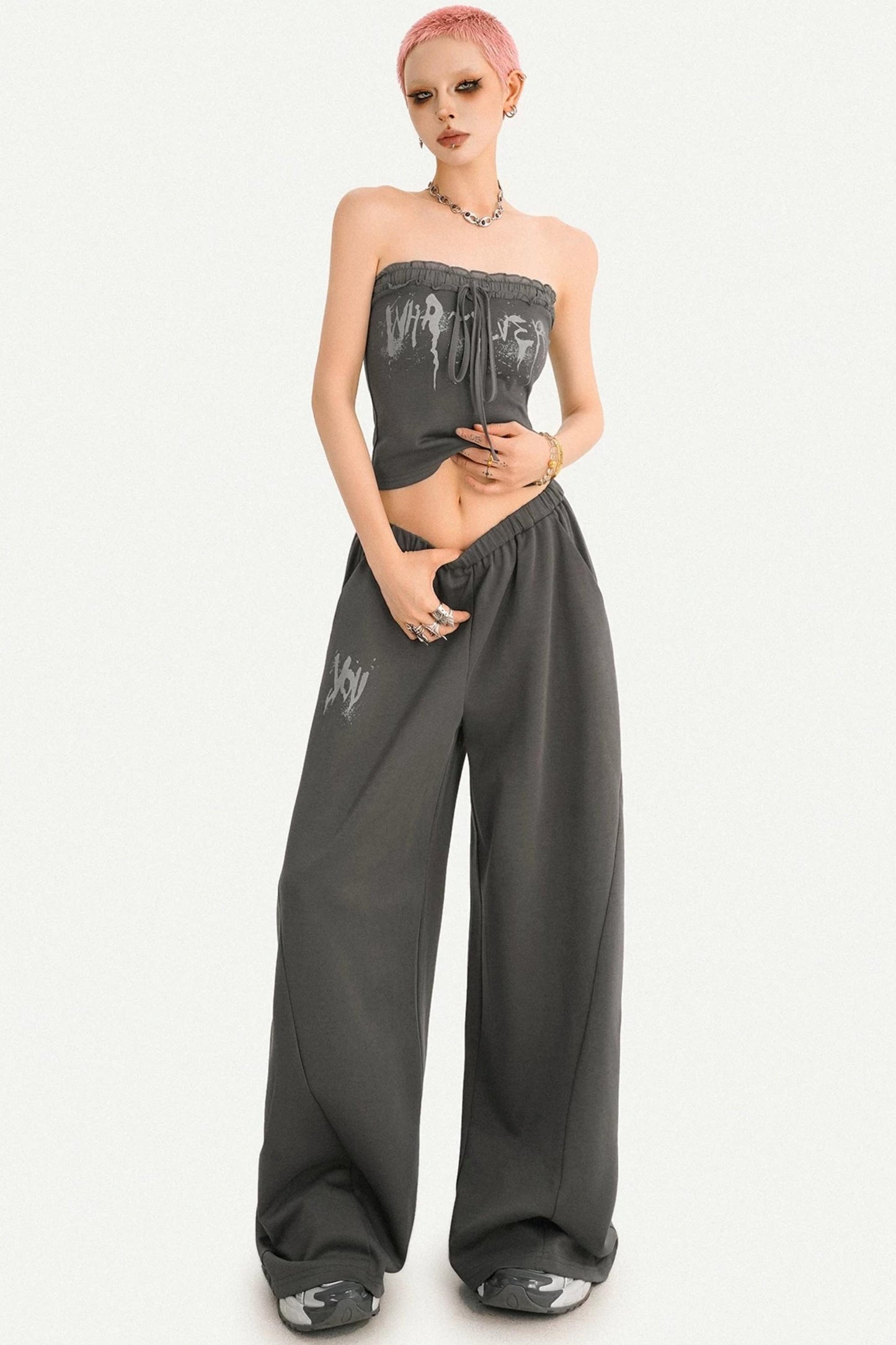 Retro-graue Hose mit weitem Bein