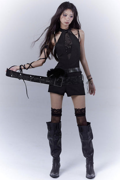 Black Pearl Bodiless Rhinestone Jumpsuit Set-Up