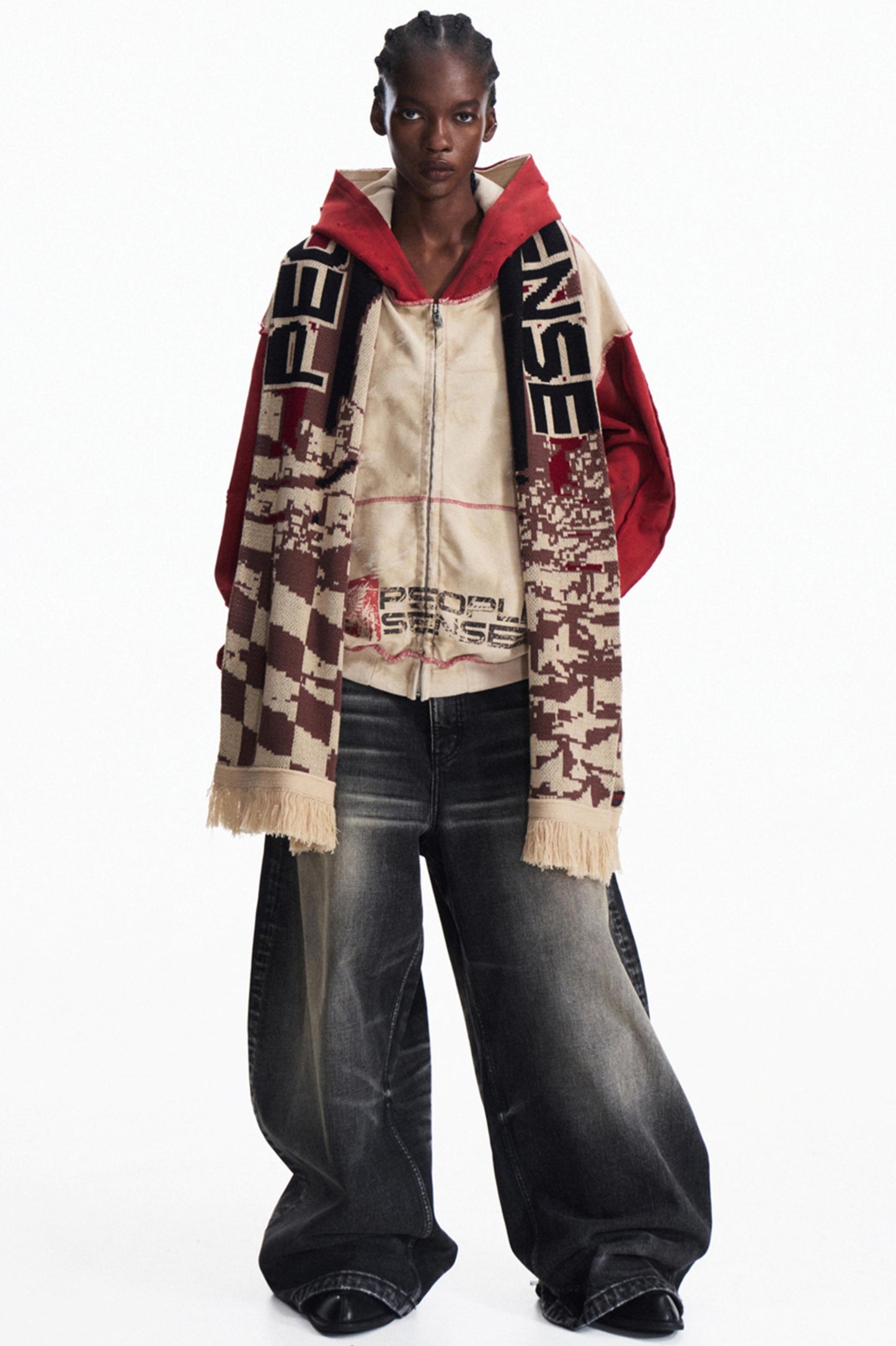 Distressed Scuffed Hooded Cardigan