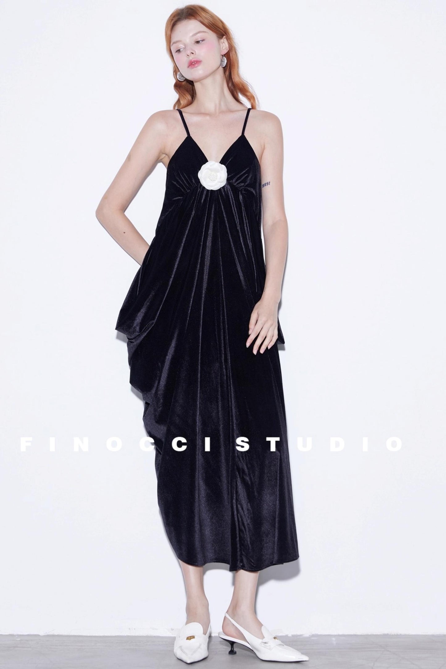 Custom Camellia Silk Velvet Slip Dress