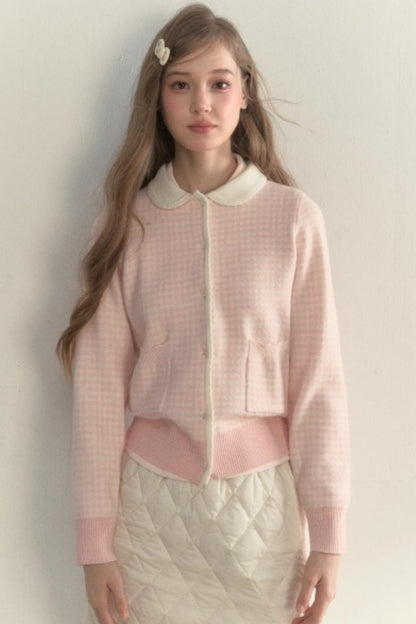 Pink Plaid Knitted Sweater