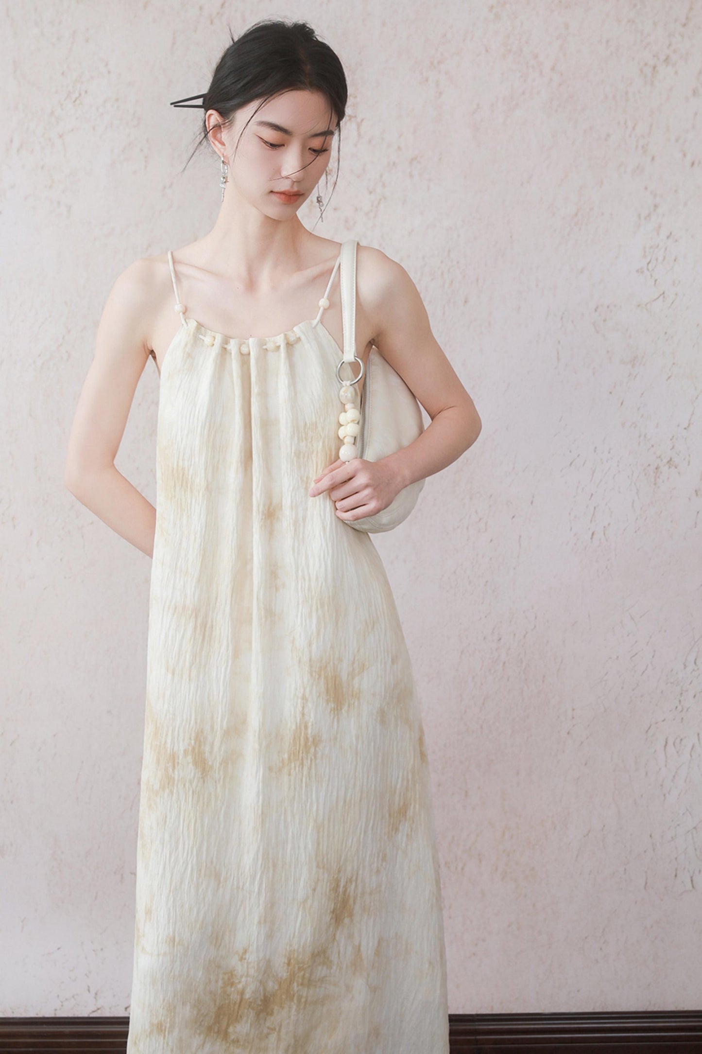 Beige Beaded Camisole Dress