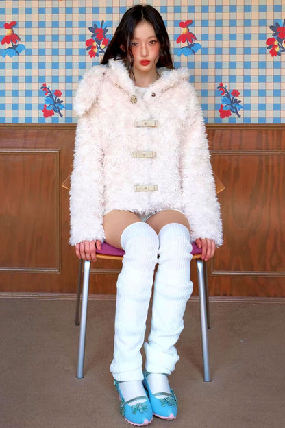 Studded Bow Faux Fur Coat