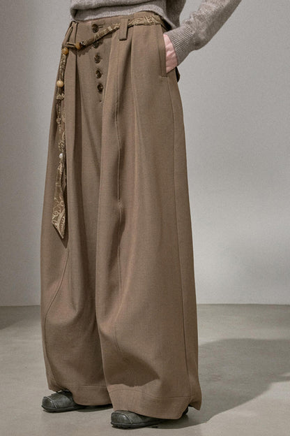 Button Pleated Cargo Pants