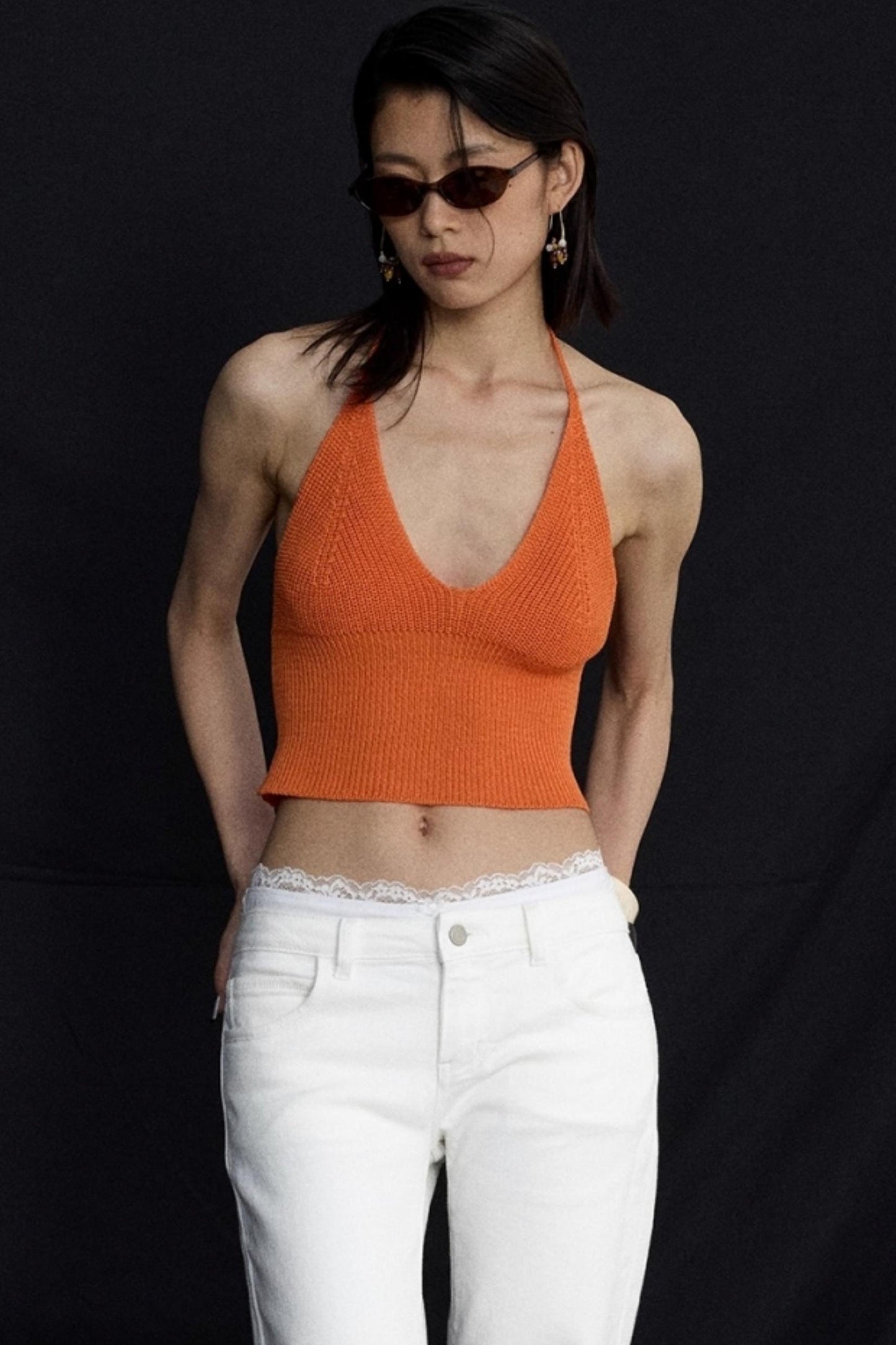 Orange V-Neck Knitted Vest