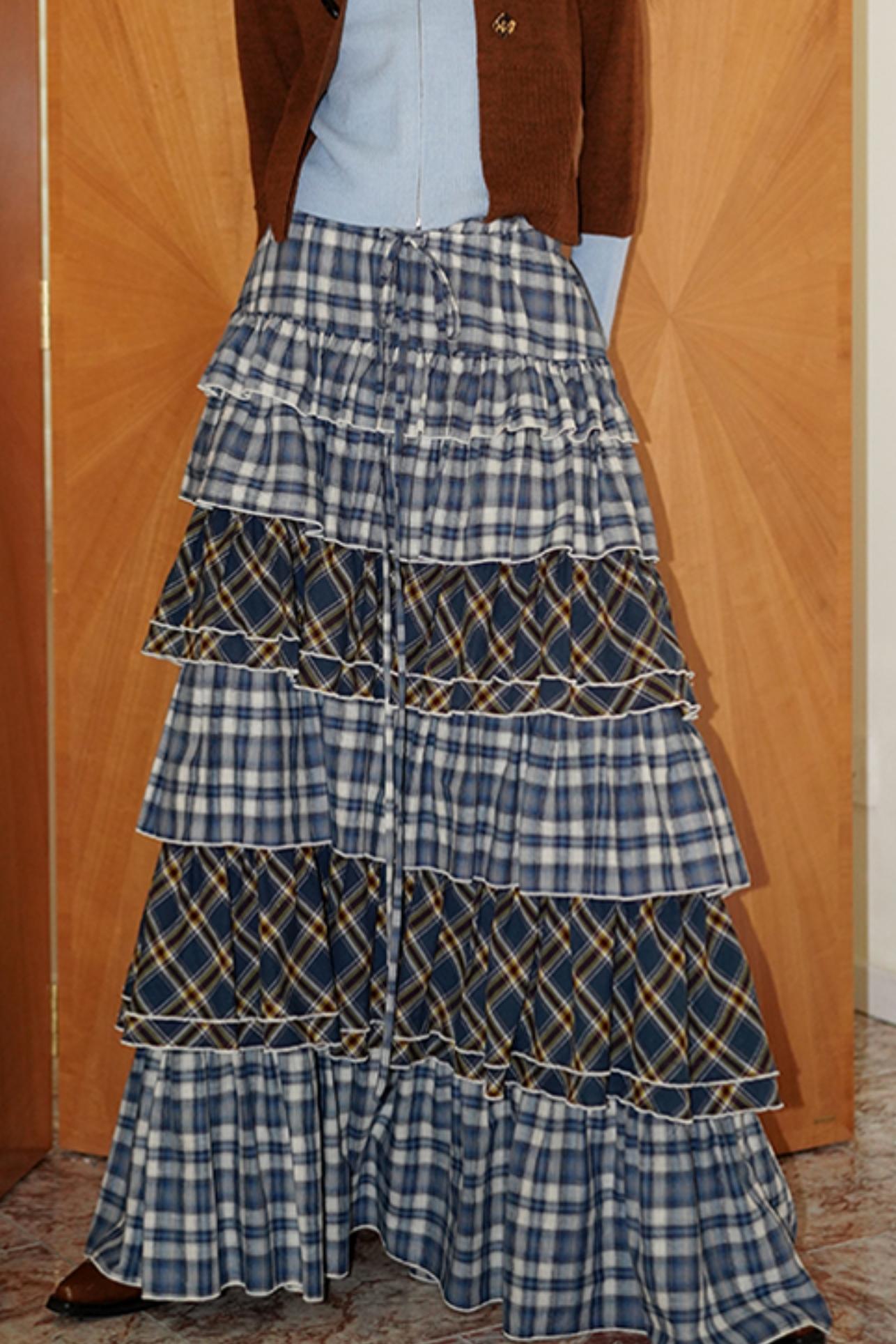 Western Retro Cotton Cake Maxi Skirt