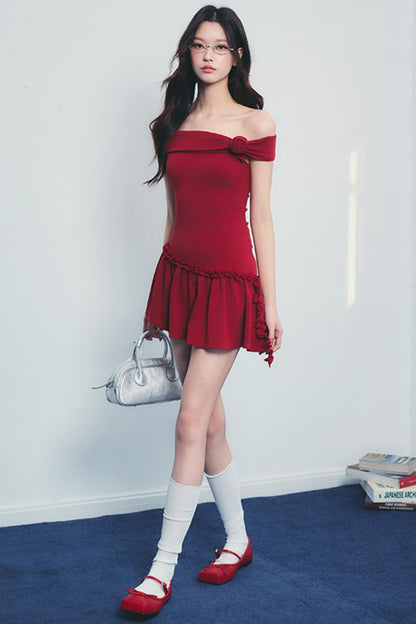 Pink One-Shoulder Drawstring Dress