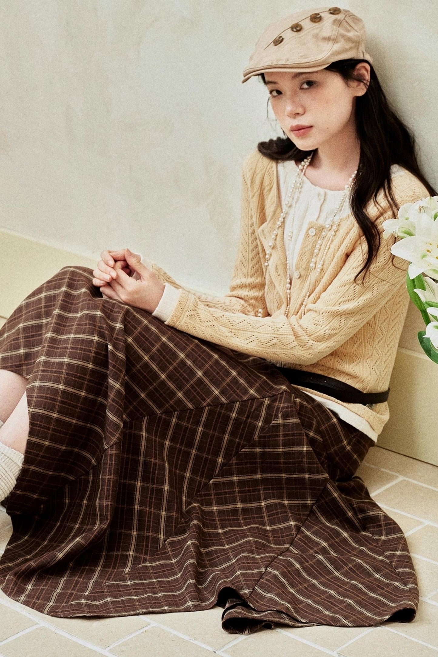 Yellow Purple Knitted Long-Sleeved Tops